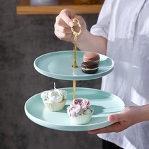 Nordic ceramic multi-layer dessert plate Dried fruit candy cake refreshment household living room coffee table Two-layer plate fruit plate