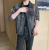 A tea and Agu gray black denim jacket mens spring new trend Joker casual loose loose jacket top