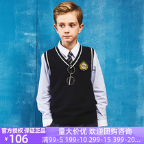 Eaton Guild school uniforms childlike knit waistcoat male and female child V collar vest pure cotton wool thread weaving 09b101