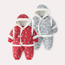 Baby Tang Dress Conjoined Clothes Full Moon Baby Clothes Woman Full Moon Clothes 100 Days Men Winter Winter Dress Thickened Red Princess