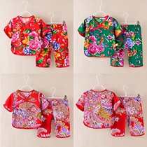Northeast Grand Flower Baby Clothes Suit Children Summer Clothes Baby Great Flower Cloth Summer China Wind Boys National Wind Pyjamas