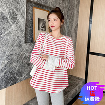 Pregnancy Woman Dress Spring Dress 2022 New Spring Autumn Long Sleeves Striped Blouses Fashion Korean Version T-shirt Spring Autumn 100 Hitch Undershirt