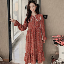Pregnant women autumn dress large size loose fashion dress 2021 New Korean version long sleeve floral chiffon pregnancy skirt