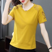 Cotton T-shirt short sleeve loose lady middle-aged mother 2021 new summer dress large size Korean slim half sleeve top