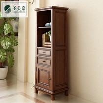 Ash wood American country solid wood side cabinet TV cabinet combination decorative cabinet Full solid wood wine cabinet single door high cabinet furniture