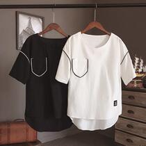 Summer Harajuku Wind couple Chiffon Short Sleeve T-shirt Mens Color Matching Trend Korean Swallow Tail Half Sleeve Size Top Size Top