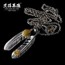 Chrysanthemum Soundness Kenkikuchi Upper Gold Feather Pendant Men 925 pure silver necklace with light extravagant and small crowd Valentines Day