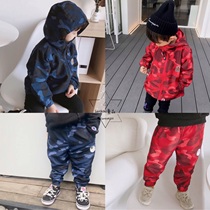 LANIKIki Winter new male and female children plus velvet camouflate windproof and waterproof outdoor cotton suit pants suit