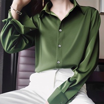  jacoobstudio satin shirt female design sense niche retro Hong Kong flavor temperament high-end avocado matcha green