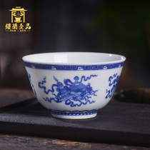 Yi Jia Ren Blue and white Babao pattern master cup Jingdezhen ceramic hand-painted single cup Kung Fu tea with personal tea cup