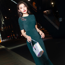 Evening dress women 2021 new style usually can wear high-end texture socialite temperament high-end banquet dress dark green