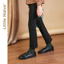 Littlenaive autumn trousers girls Bell pants Autumn New elastic black pants childrens casual pants