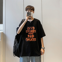 Harajuku style boys short-sleeved t-shirt ins tide brand hip-hop half-sleeved 2021 new trend loose all-match Hong Kong style top