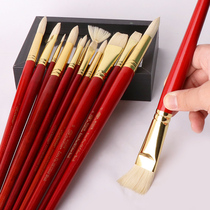 Windsor Newton oil painting brush pig Mane oil painting paint painting brush flat head short rod acrylic brush students beginners Hazel shaped fan-shaped pen set round head Hook pen single watercolor painting brush