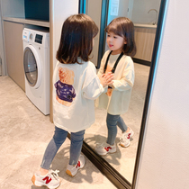Girls Long Sleeve T-shirt Spring and Autumn Childrens Autumn Dress Long Top Top Cartoon Print Korean Baby base shirt