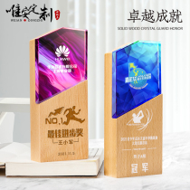 Solid Wood crystal trophy custom-made creative lettering enterprise Championship competition annual award honorary medal production