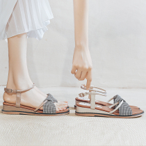 ins tide sandal womens wedge heel 2021 new net red wild late night shoes fairy wind flat large size Roman womens shoes