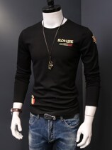 Autumn and winter style mens long sleeve undershirt pure cotton thickened black round collar T-shirt surgboard with half high collars
