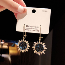  Cold wind sun flower earrings womens long net red Korean temperament sunflower drop earrings wild high-end earrings trend