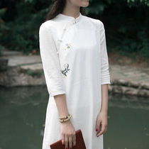 Chinese style cotton and linen women's 2021 new art retro Tang dress female tea artist clothing improved cheongsam dress