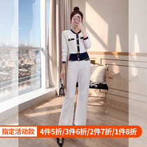 Wide-leg pants top two-piece foreign fashion fashion 2021 new summer womens knitting socialite light mature style set