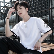 Mens summer short-sleeved T-shirt Korean version of the trend brand fake two students ins loose boys cotton half-sleeve clothes