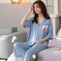 Tide Cards Summer Suit Sleepwear Women Short Sleeves 90% Pants Thin Modale Ice Silk Cotton Silk Casual Cardiovert