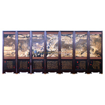  Yangzhou lacquerware factory direct sales carved lacquer full of gold and red wood edges Qingming Shanghe map seven-fold screen entrance partition customization