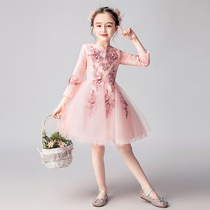  Princess dress Girls Puffy yarn Flower girl evening dress Childrens birthday wedding dress Catwalk little host piano performance suit