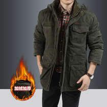 2021 new cotton coat mens winter velvet thickened jacket winter quilted jacket military uniform large size medium and long warm cotton clothes