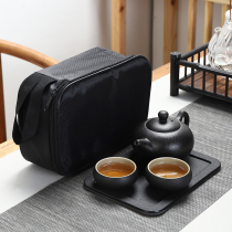 Mingfeng Ceramic Kung Fu tea set Gift Zen style black pottery Teapot Coarse pottery Teacup set Travel tea set Portable bag