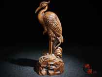Boutique Yellow Poplar Wood Finely Carved Fine Fairy Crane Swing Piece A Solid Wood Engraving Handlebar Piece Living Room Decoration Craft Collection