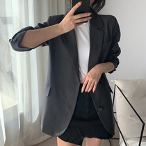 Japanese loose suit slim suit thin suit dark gray hanging temperament long coat female design sense loose OL