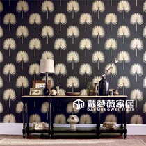 Original imported wallpaper modern minimalist Nordic French wallpaper light luxury leaves living room background model villa bedroom