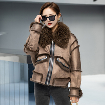 2021 - Winter New Explosion Fur Fur Cover Woman Locomotive Fashion Short Splice Caulle Collage