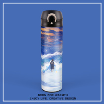 Ins wind watercolor oil painting big ocean illustration insulation cup simple European and American stainless steel 304 water cup students men and women models