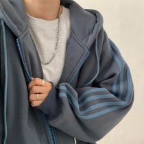  Sweater womens 2021 new spring Korean version of the tide ins design sense loose hooded long-sleeved zipper top jacket