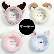 Hongjin cute cartoon plush hair belt Korean simple wash beauty headband antler hair hoop headgear hair accessories