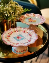 Small words 2007 export single fresh small floral ceramic plate high foot tray cake plate dessert plate