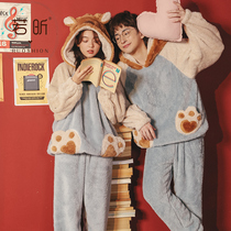 Couples coral velvet conjoined pajamas womens autumn and winter cartoon animation flannel robe thickened home clothes men