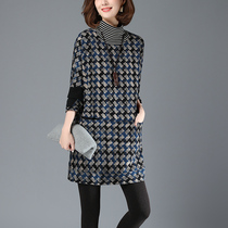 Sweater women loose Korean version 2021 new large size fake two-piece top spring and autumn pile collar pullover base dress