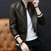 European station leather leather clothing mens coat slim short baseball collar small leather clothing Korean trend handsome mens jacket