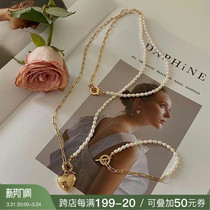 Deessesicile 9 fold light lavish natural fresh water millet Pearl gold chain necklace laminated with loving chain hairpin