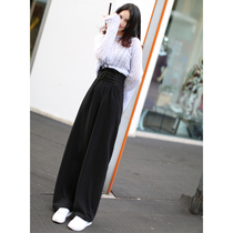 Pendant high waist wide leg pants women Spring and Autumn feeling Hong Kong flavor black pants women loose thin Joker straight tube pants