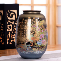 Japan imported Jiugu burned hand-painted Golden Peacock peony pattern nostalgic art vase