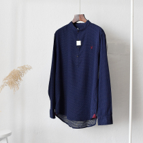 Chinese linen stand collar long sleeve shirt men embroidered label Joker casual thin loose solid color cotton linen shirt men