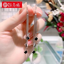 Yushangfu s925 sterling silver earrings female summer four-leaf clover tassel thread simple temperament long earrings