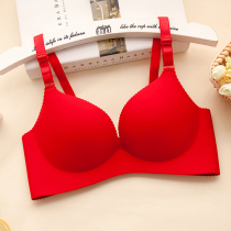 This years red bra Wedding underwear One-piece seamless rimless bra gathered sexy adjustable underwear