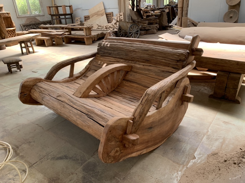 Yunnan old wood furniture weathered wood double lounge chair rocking chair solid wood sofa