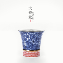 Daceramic Hall bustling 999 silver cup Blue flower ceramic kung fu tea cup Japanese style Bucket Personal Cup
